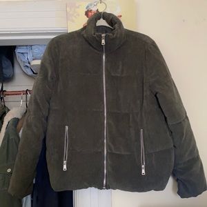 Dark olive green corduroy puffer jacket